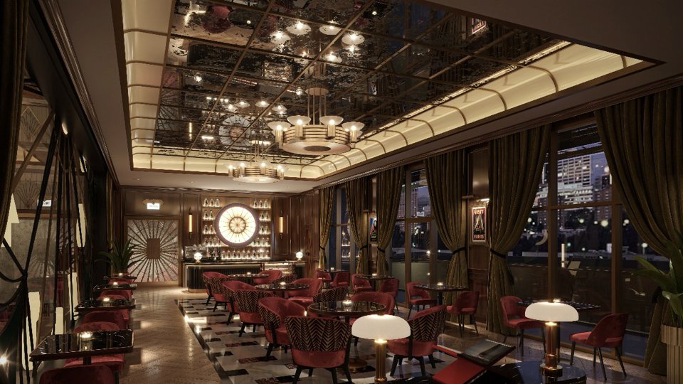 The Cigar Lounge with green velvet seating